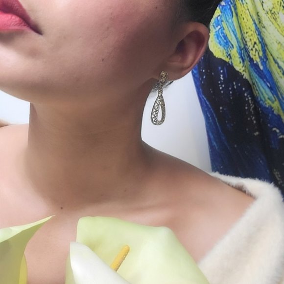 Vintage Worked Metal Double Tier Classic Earrings - Picture 5 of 5